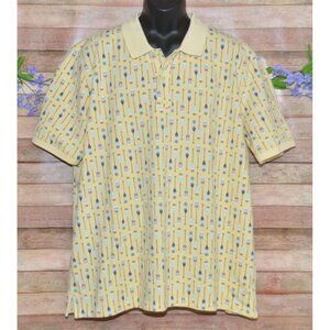 Lands' End Mens Size XXL Yellow Oar Paddle Print Golf Polo Shirt Preppy Cotton